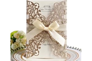 Wedding Invitation Cards,10PCS Hollow Floral Design Invites Card with Ribbon Best for Bridal Showers, Engagement Parties, Inc