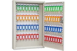 UMEKEN Key Box Wall Mount 64 Position Metal Valet Key Cabinet Lock Box with Key Tags, Key Holder Lockbox Key Organizer Safe Storage Locker Box, Cream