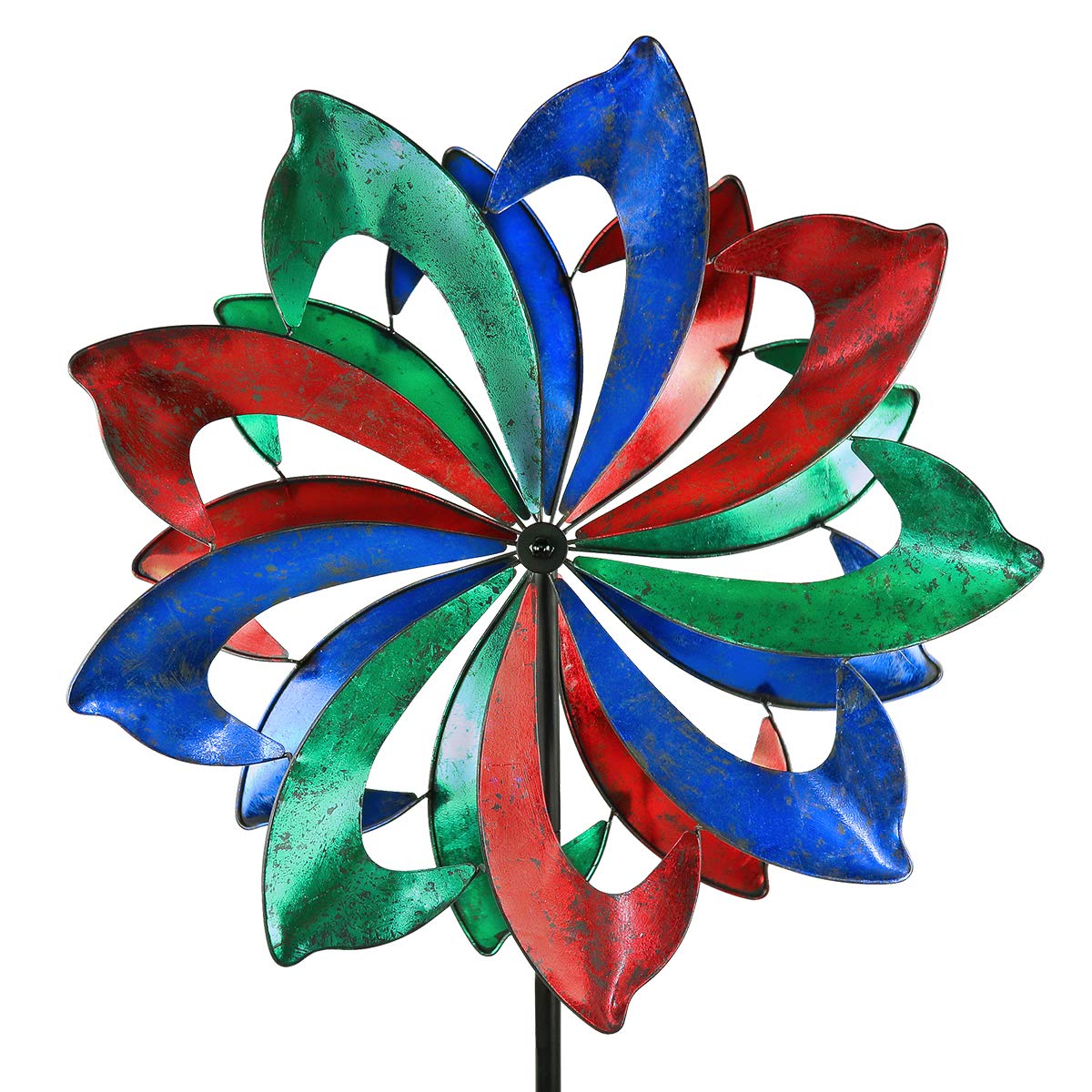3D Kinetic Wind Spinners with Stable Stake Metal Garden Spinner with Reflective Painting Unique Lawn Ornament Wind Mill for Outdoor Yard Lawn Garden Decorations (WWR-032)
