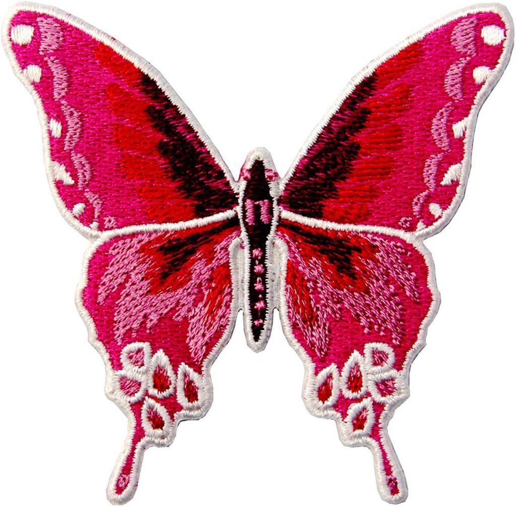 Butterfly Embroidered Badge Iron On Sew On Patch, Pink Amazon.co.uk