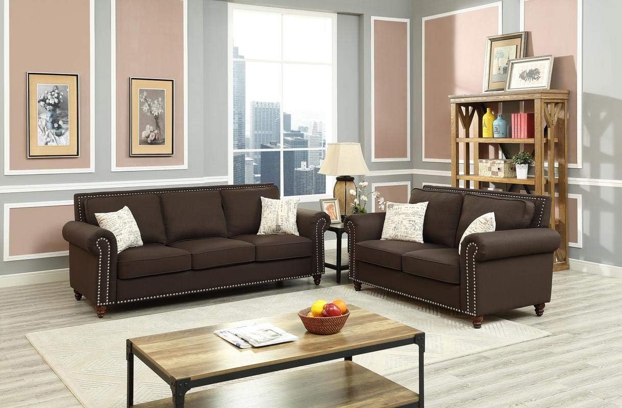 Amazon Com Lilola Caledonia Linen Sofa And Loveseat Chocolate