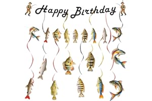 Fishing Birthday Party Decorations Set with Banners & Swirls, 2 Pre-Strung Banners & 9 Double-Sided Fish Spiral Decorations f