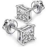Miaofu 18K White Gold Plated Simulated Diamond Earrings for Men Women Cubic Zirconia Stud Earrings 925 Sterling Silver Screw Back CZ Stud Earrings 4MM-8MM for Unisex