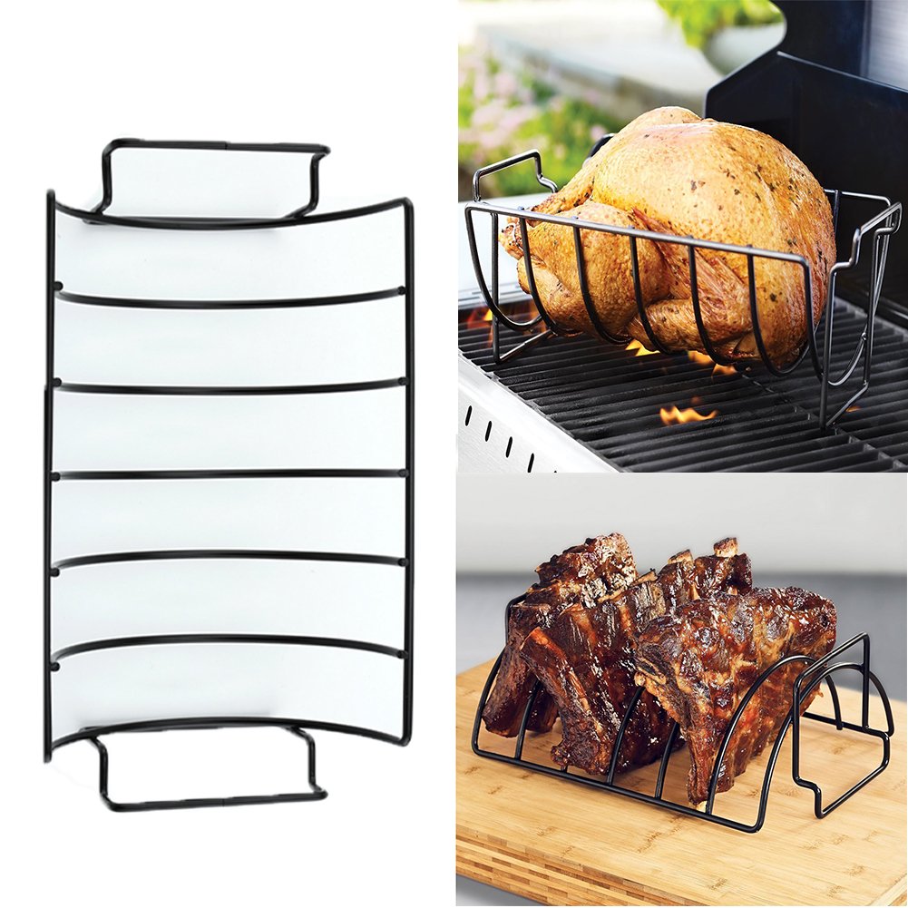 35×19.5×11.5cm,Black NonStick Rib Shelf Stand Holder Roasting Stand