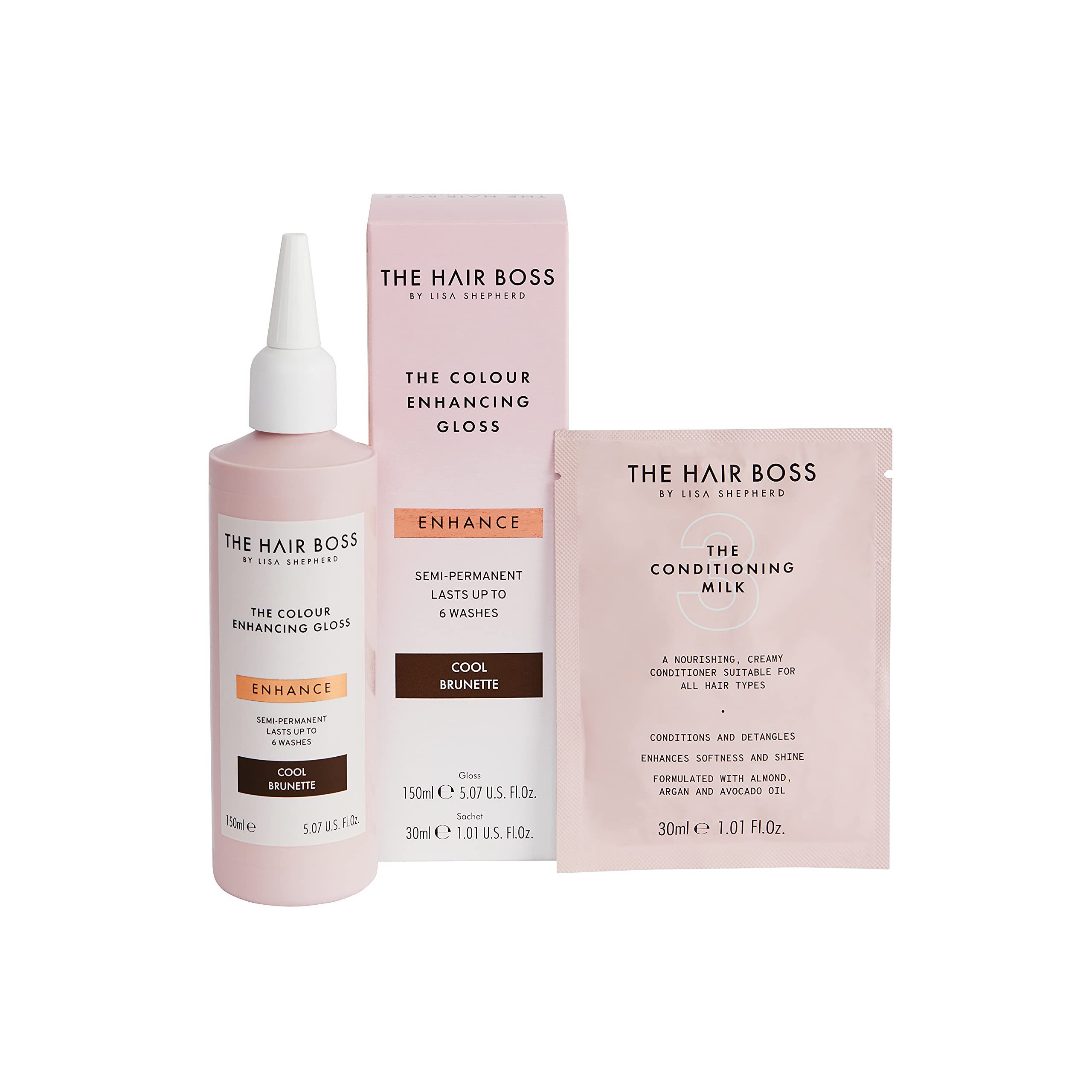 THE HAIR BOSS BY LISA SHEPHERD Cool Brunette Colour Enhancing Gloss, Semi-Permanent Hair Treatment for 6 Washes, 150ml, white