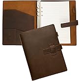 Refillable A5 Leather Binder Notebook 6-Ring, Reusable Genuine Leather Journal, Vintage Planner, 120 Pages Lined Paper & Pocket, for Writers Business Work Study College and Daily, 6.9”x 9”
