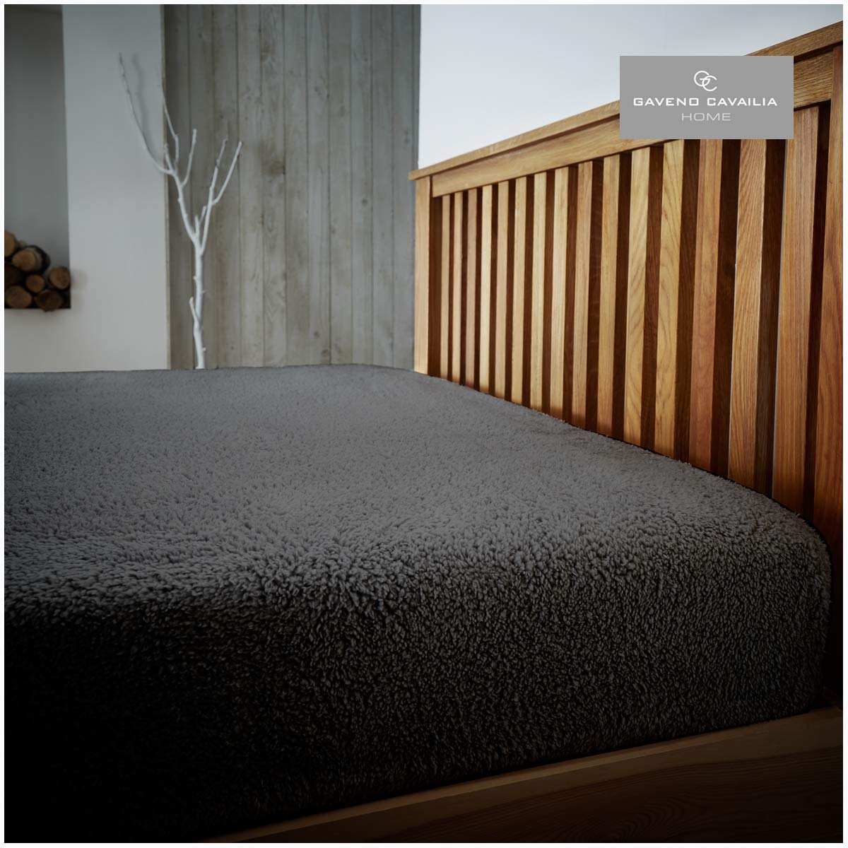 Luxury Teddy Plain Fitted Sheet, Easy Care Soft Bed Linen Thermal Warm Fluffy Bed Sheet, Double size, Charcoal