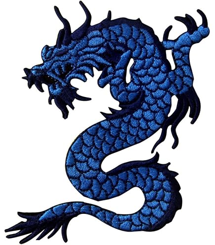 Grand écusson Brodé Dragon Bleu-vert, Appliqué Chinois (26 Cm