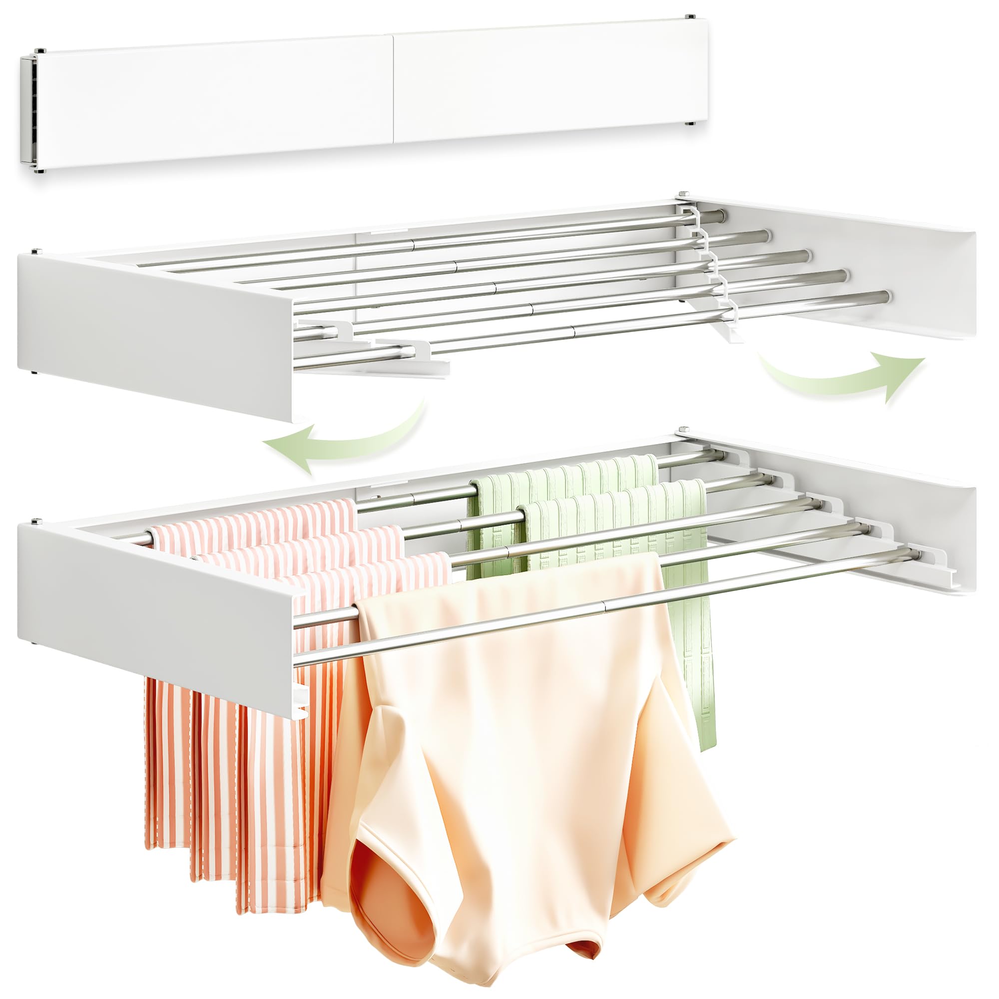Photo 1 of BOQORAD Clothes Drying Rack Wall Mounted 32“,Drying Rack Clothing Wall Mount,Laundry Drying Rack,Wall Mounted Clothes Hanging Rack (White)