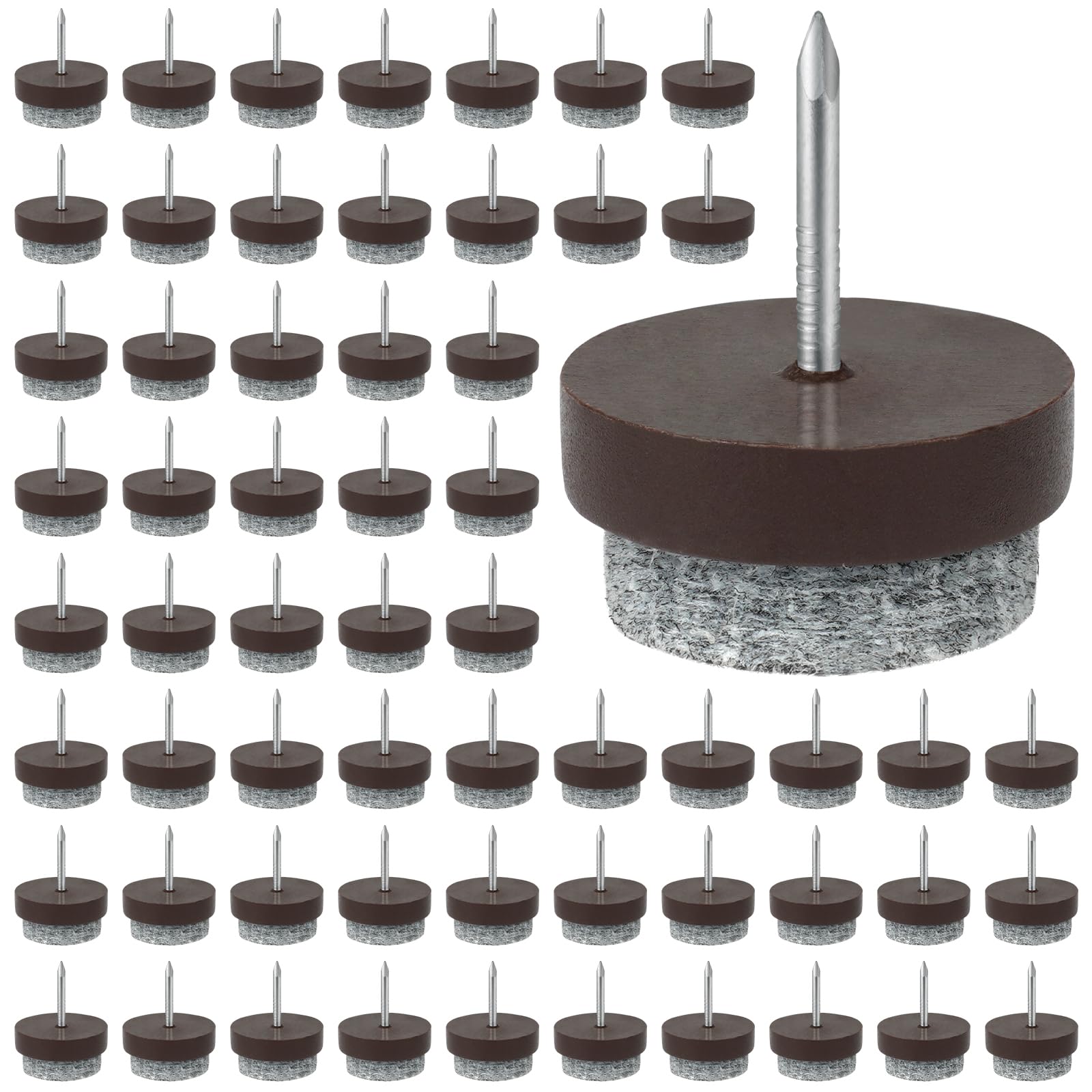 Flintronic 60PCS Furniture Pads Floor Protectors, 22mm Diameter Chair Leg Floor Protectors, 5MM Thick Felt Pads for Furniture Feet with Easy Nail Installation, Non-Slip for Parquet Laminate (Brown)