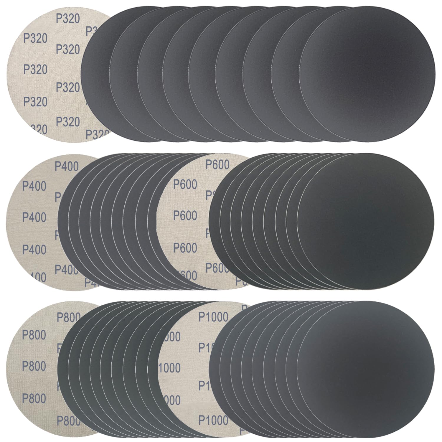 Photo 1 of 6 Inch 50 Pcs Wet Dry Sanding Discs Hook and Loop, 320 400 600 800 1000 Assorted Grit Waterproof Sandpaper Silicon Carbide for Random Orbital Sander, Automotive Wood Metal Polishing & Sanding