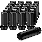 Dynofit 14mmx1.5 Wheel Lug Nuts, 24x Black M14x1.5 Lug Nut, Conical/Cone Bulge Seat, Closed End Lug Nuts with 2 Socket Keys f