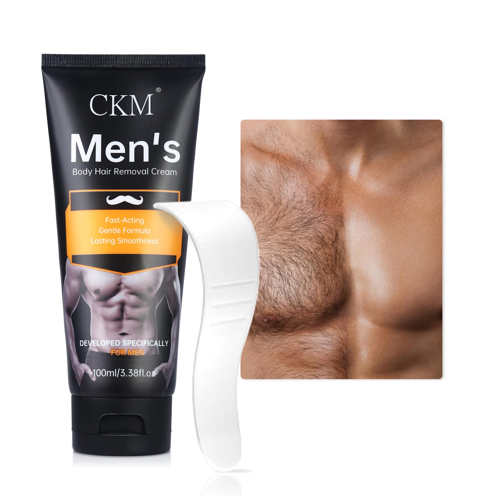 Photo 1 of CKM Hair Removal Cream for Men, Depilatory Cream for Unwanted Male Hair, Painless Hair Removal Gel Suitable for All Skin Types, Made for Men, 3.38 FL OZ w/Spatula