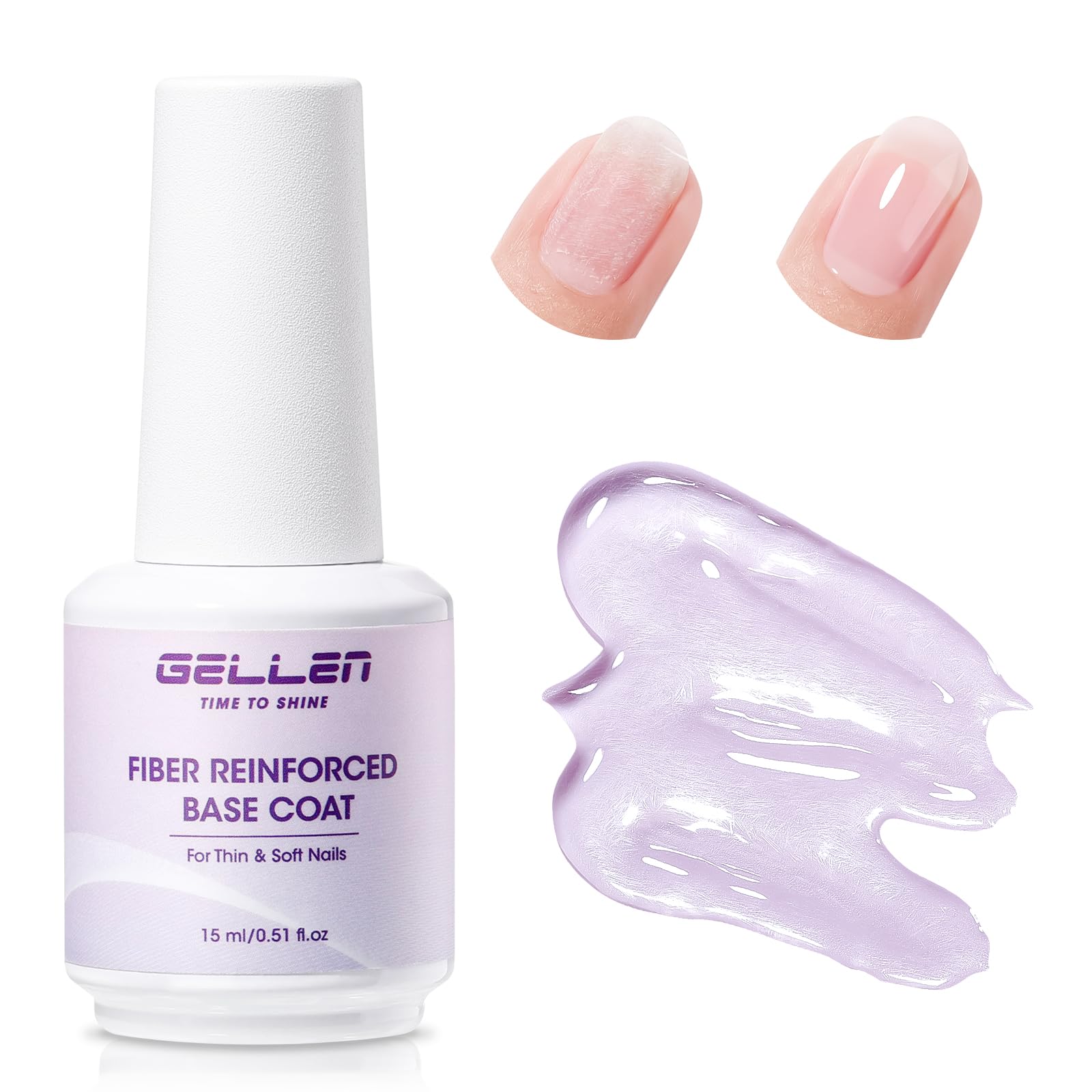 Photo 1 of GELLEN Fiber Glass Base Gel Polish, 0.51 Fl.oz Clear Nail Strengthener for Repair Broken Damaged Thin Weak Nails, Professional Soak Off UV Base Coat Salon Home