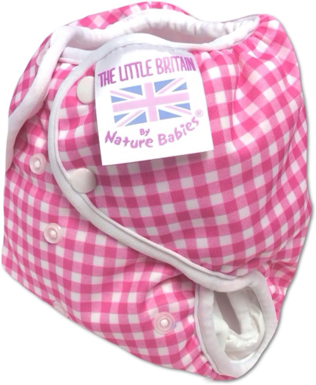 Pocket Nappy - Little Britain - British Made Cloth Nappy - Poppered (Pink Gingham)
