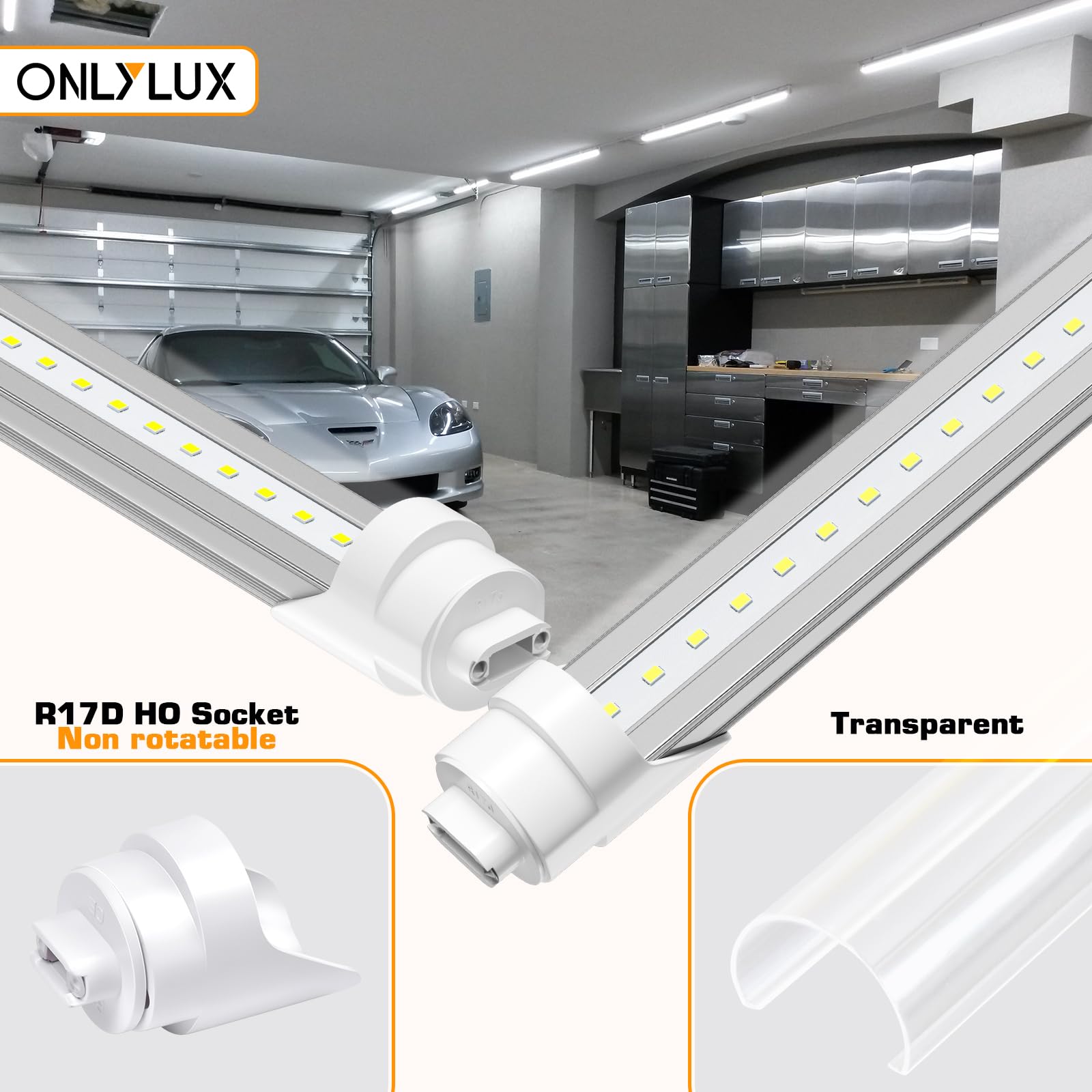 T8 8FT LED Tube Light Bulbs - 72W R17d HO, 6500K Cool White, 50000 Hrs, 2835 SMD, 2-Pin