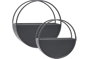 Sagebrook Home Set of 2 Metal Round Wall Planters - Black Iron Plant Holders for Indoor Plants - Modern Transitional Style Wall Decor - Gift Idea for Plant Lovers