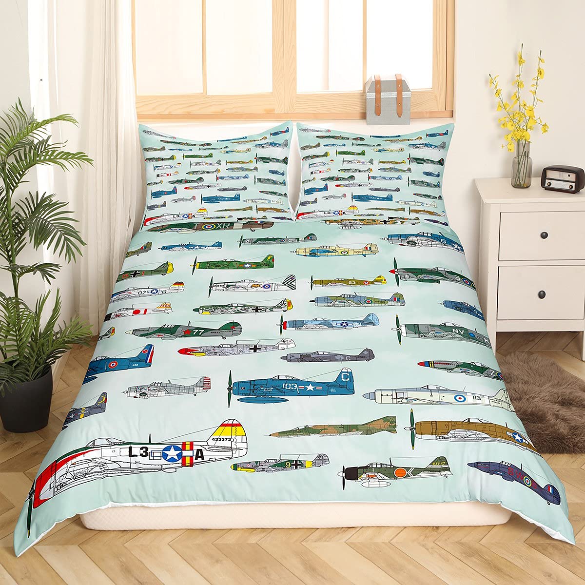 Kids Aircraft Bedding Set 3D Army Airplane Duvet Cover for Boys Girls Cute Various Aircraft Comforter Cover Plane Airliner Bedding & Linen 2Pcs Single — image 1
