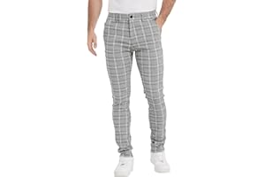 Plaid&Plain Men's Plaid Pants Skinny Dress Pants for Men Skinny Chino Pants Men
