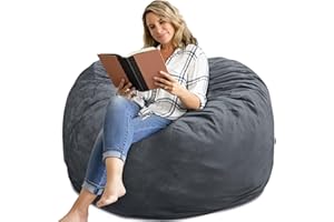 SEASXOLTE Bean Bag Chair 4Ft, Memory Foam Filled, Removable Velvet Cover, Giant Bean Bag Chairs for Adults and Teens, Round Sofa Chair for Living Room, Bedroom and Gaming Room, Grey