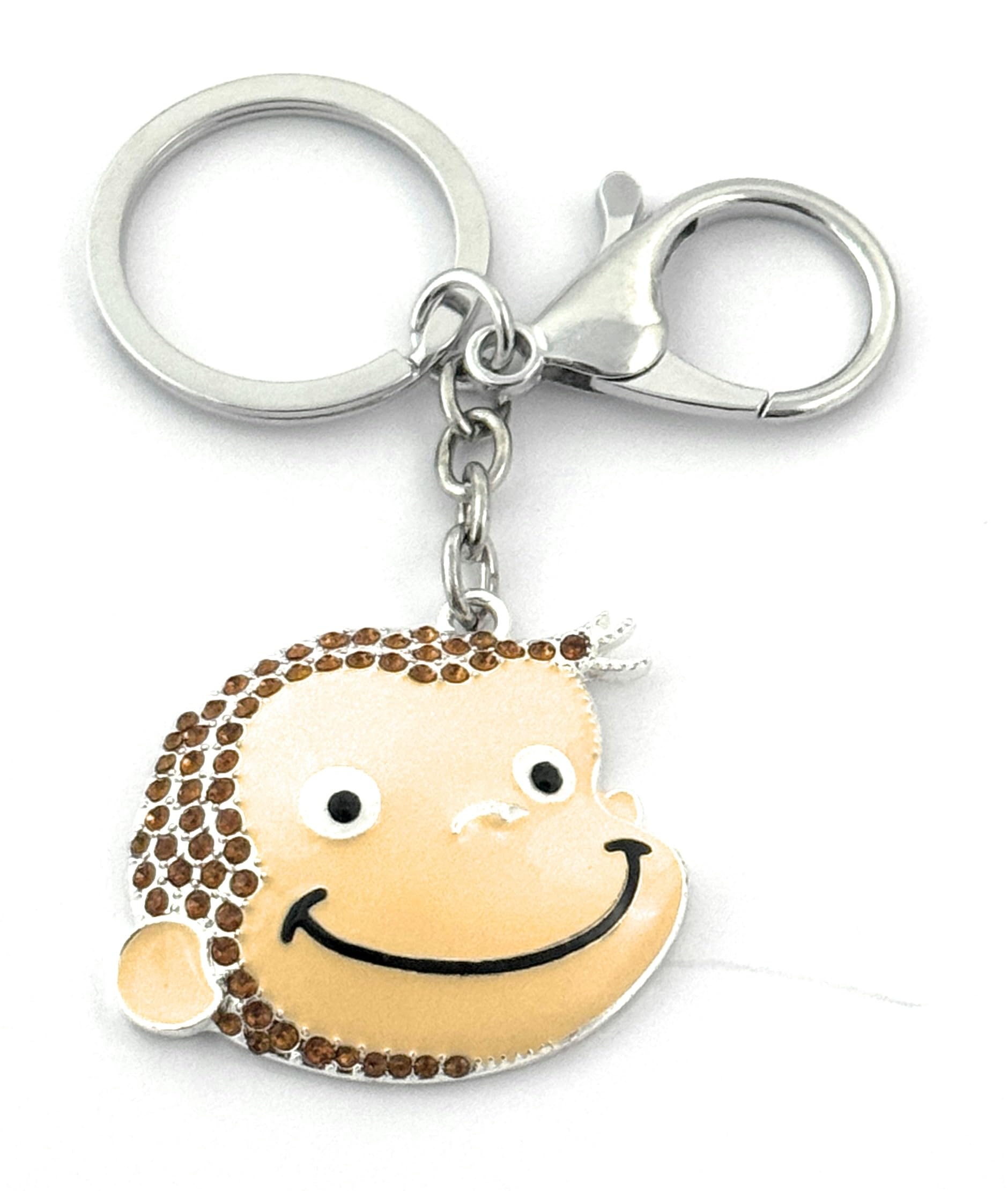 FizzyButton Gifts Monkey Charm Keyring Key Ring with Lobster Clasp and Enamel and Rhinestone Detail