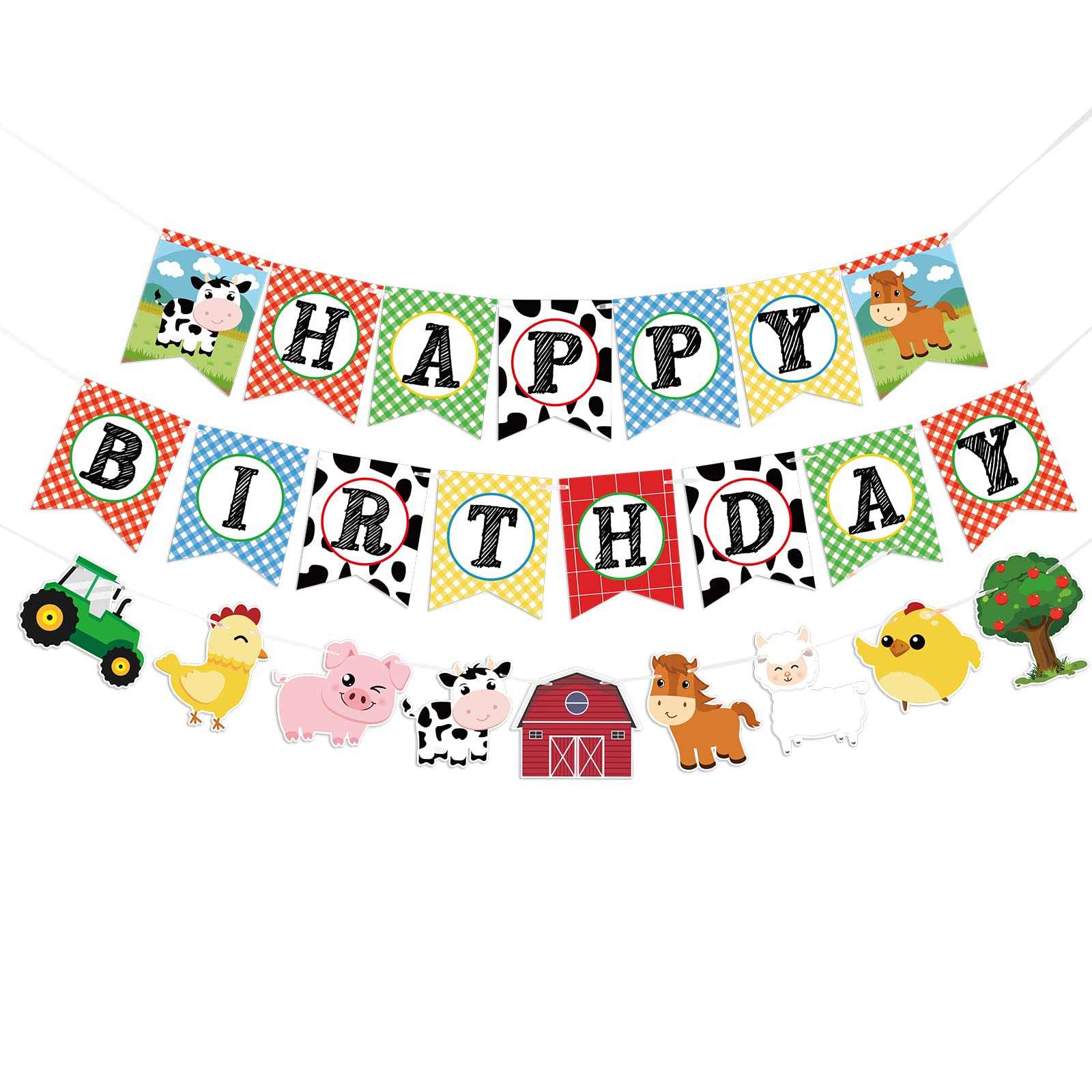 Photo 1 of WERNNSAI Farm Animals Birthday Banner - Happy Birthday Banner with Tractor Barnyard Bunting Garland for Kids Boys Girls Farm Theme Party Decorations Supplies