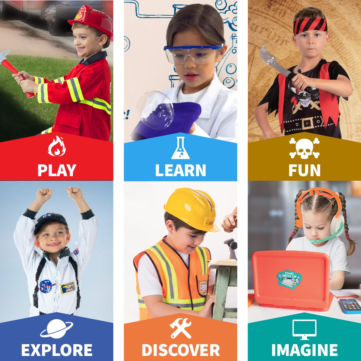 Born Toys Born Toys Pretend Play Costumes for Kids Ages 3-7, Washable Toddler Dress Up Set for Play (6 in 1)