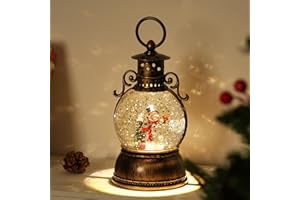 MAXKES Christmas Snow Globe Lantern Water Glittering Snowman Scene with Music & Timer, USB Lined/Battery Operated Lighted Water Lantern for Christmas Festival Decoration Gifts