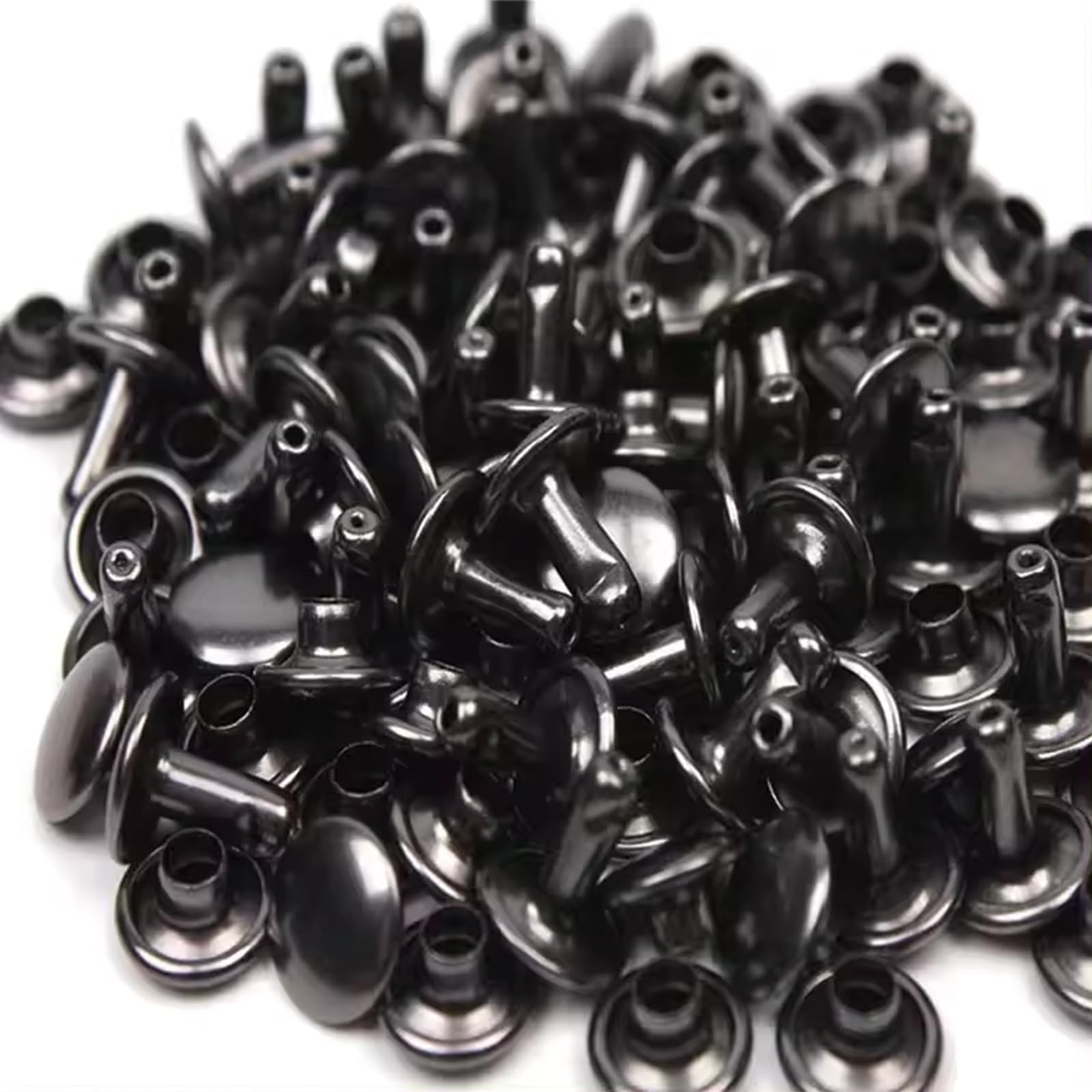 100 Pcs Leather Rivets, 6mm x 10mm Double Cap Rivets Metal Studs for Clothes Shoes Handbag Belts Crafts, Black