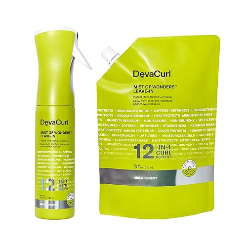 DevaCurl Mist of Wonders Leave In Multi-Benefit Curl Spray, 10 oz + DevaCurl Mist of Wonders Leave In Multi-Benefit Curl Spray Refill Pouch, 24 oz
