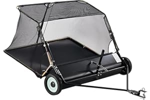 TechSweepPro 52-Inch Tow Behind Lawn Sweeper, 26 Cubic Feet Capacity, with Folding Design, Dumping Rope, Lawn Sweeper with Adjustable Sweeping Height, for Yard, Lawn, Farm