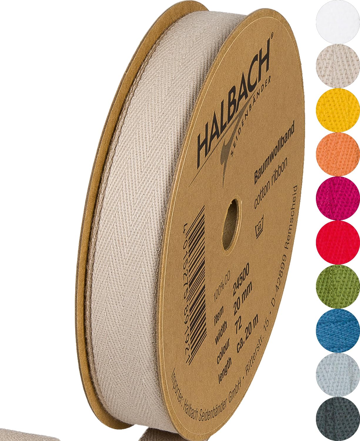 Halbach Seidenbänder 24500 Cotton Tape 20 mm x m Tapes for Crafts Sold by the Metre Fabric Tape for Decorations Woven Tape 100% Cotton DIY Crafts Bias Binding Sewing Colour Linen