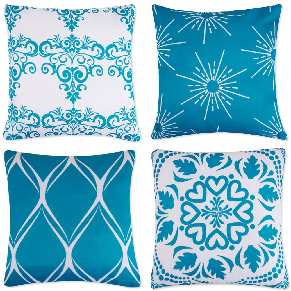 ARVOV Outdoor Waterproof Throw Pillow Covers, Tropical Plants Waterproof Cushion Cover, Waterproof Cushion Case for Outdoor Patio Garden Blench Tent Living Room and Sofa - 18 x 18 Inches (Blue-Green)