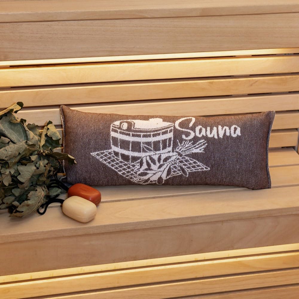 Ger3as Sauna Pillow, Travel Pillow, Cotton, 100% Sauna Cushion, 50 x 22 cm, Sauna Pillow (Brown/White)