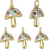 COGCHARGER 5 Pcs Mushroom Food Charms for Jewelry Making Brass Cubic Zirconia Pendants for Bracelets Earrings Necklace DIY Crafts