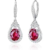 18K G Plated Sterling Silver Birthstone Dangle Earrings for Women | Oval Cut CZ Crystal Teardrop Leverback Earring Hypoallergenic | Bride Wedding Gifts | Anniversary Jewelry Birthday Gifts