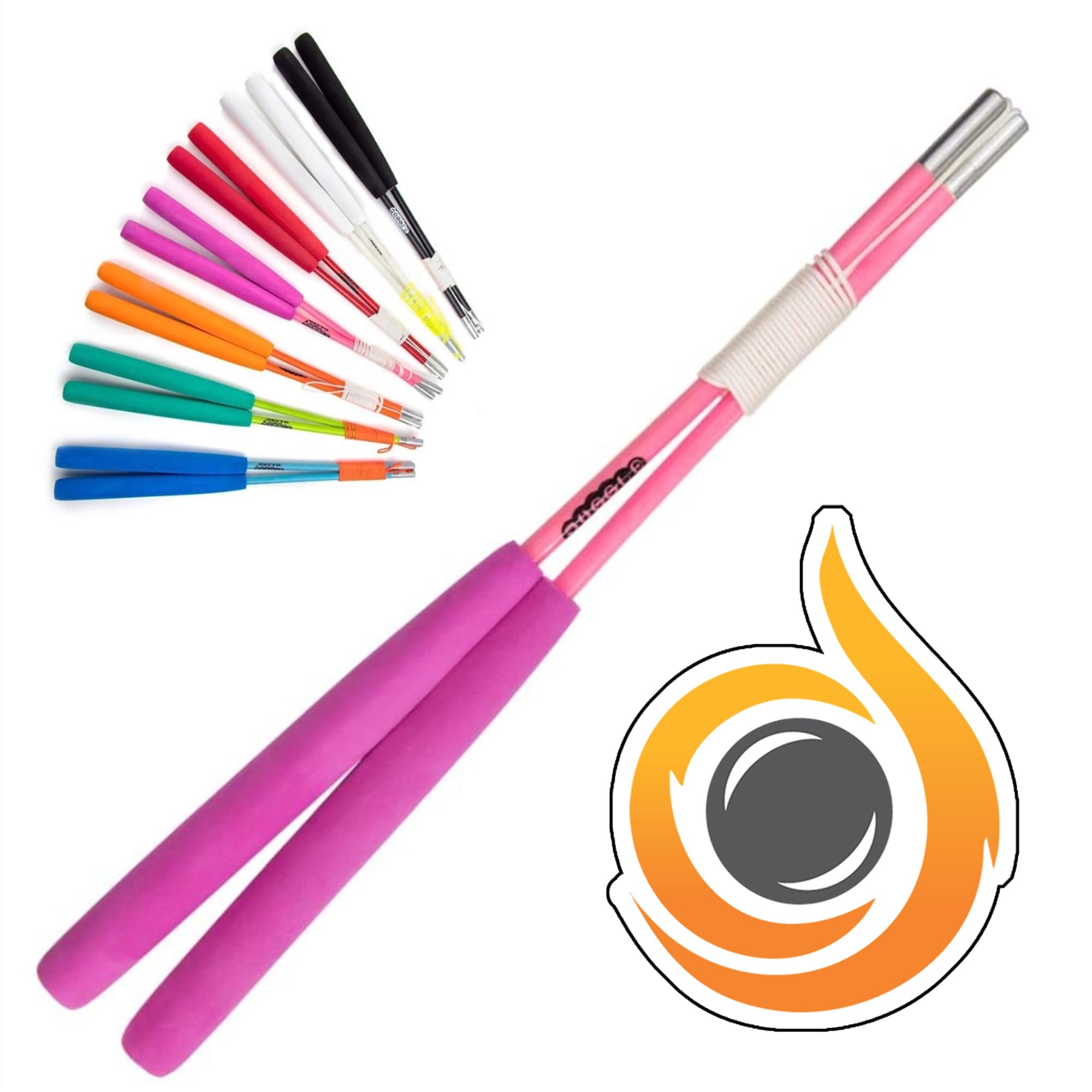 JD Pro Fibreglass Diabolo Handsticks, Fitted With Super Smooth String - Pro Diablo Sticks With Cascade Sticker (Pink)