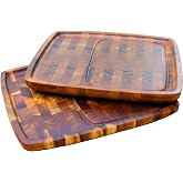 Javanti Kayu End Grain Teak Steak Plates Set of 2 &ndash; Premium Wooden Steak Plates with Deep Juice Grooves, 13x11x1 in, Personal Steak Board &amp; Carving Plate, Heavy Duty Teak