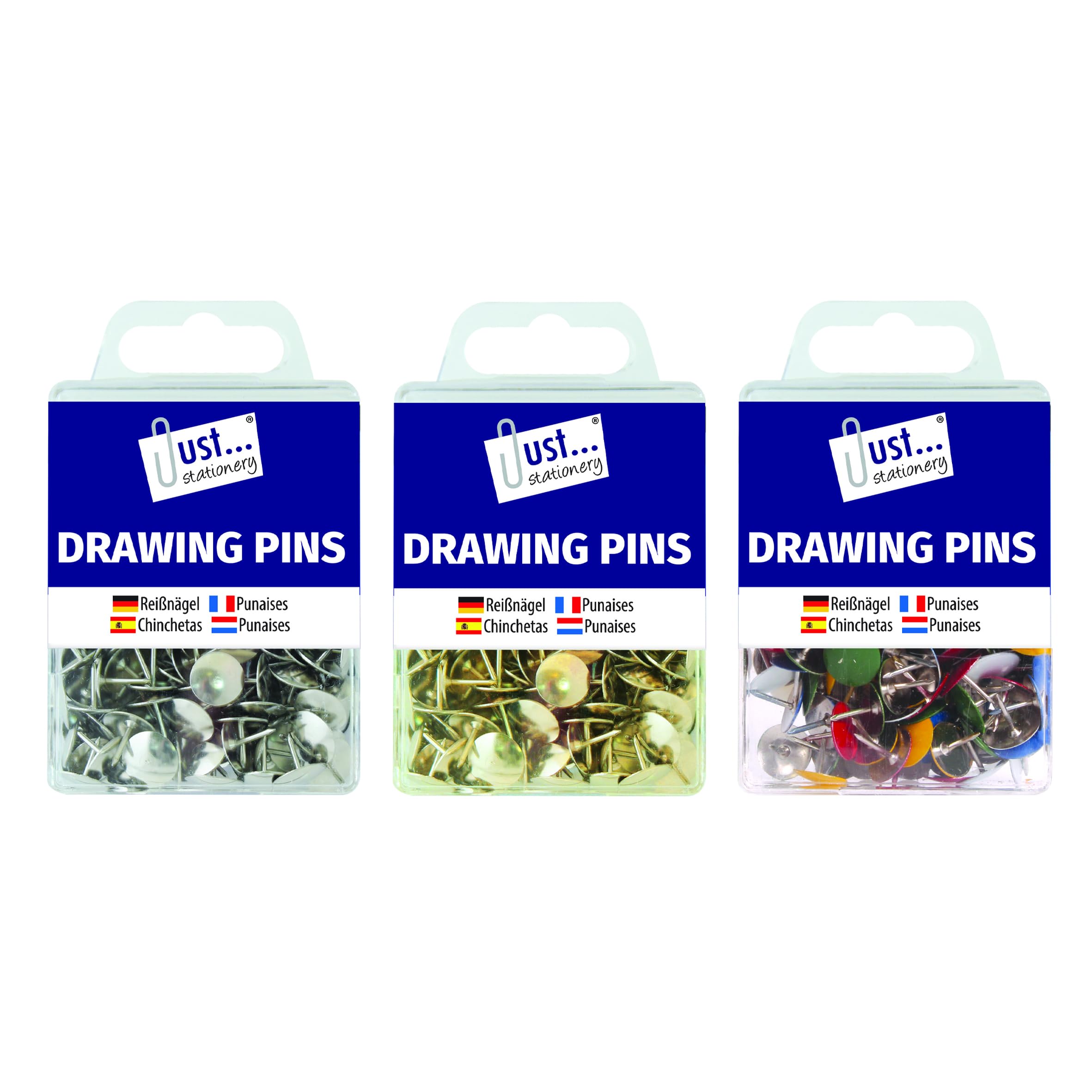 Just Stationery 978950 Assorted Drawing Pins Pack of 120