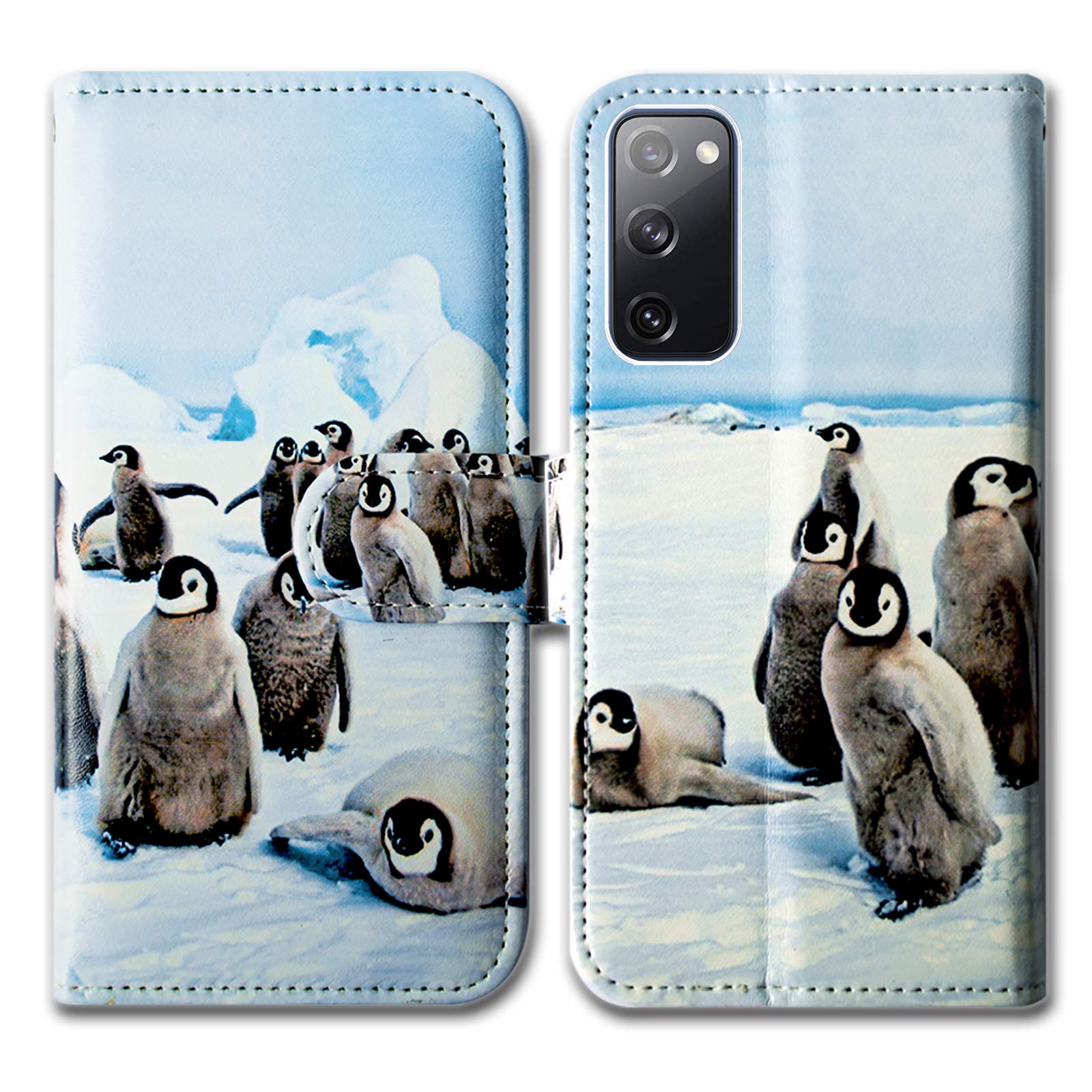 Bcov Galaxy S20 FE 5G Case, Cute Playing Penguin Leather Flip Wallet Case Cover with Card Slot Holder Kickstand For Samsung Galaxy S20 FE 5G / S20 Fan Edition