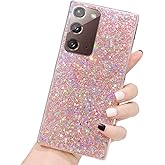 Topwin Galaxy Note 20 5G Glitter Case, Sparkle Bling Shiny Diamond Slim Soft Reflective Clear TPU Rubber Bumper Girl Women Protective Case for Samsung Galaxy Note 20 6.7 inch 2020 (Pink)