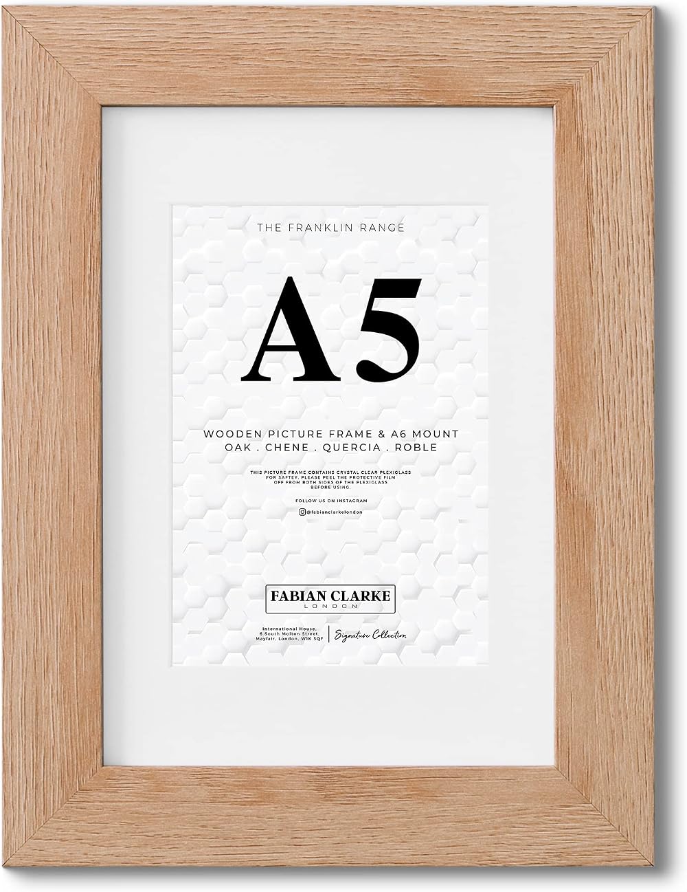 Fabian Clarke London A5 Modern Oak Photo Frame with White A6 Mount