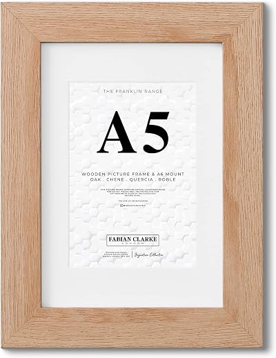 Fabian Clarke London A5 Modern Oak Photo Frame with White A6 Mount