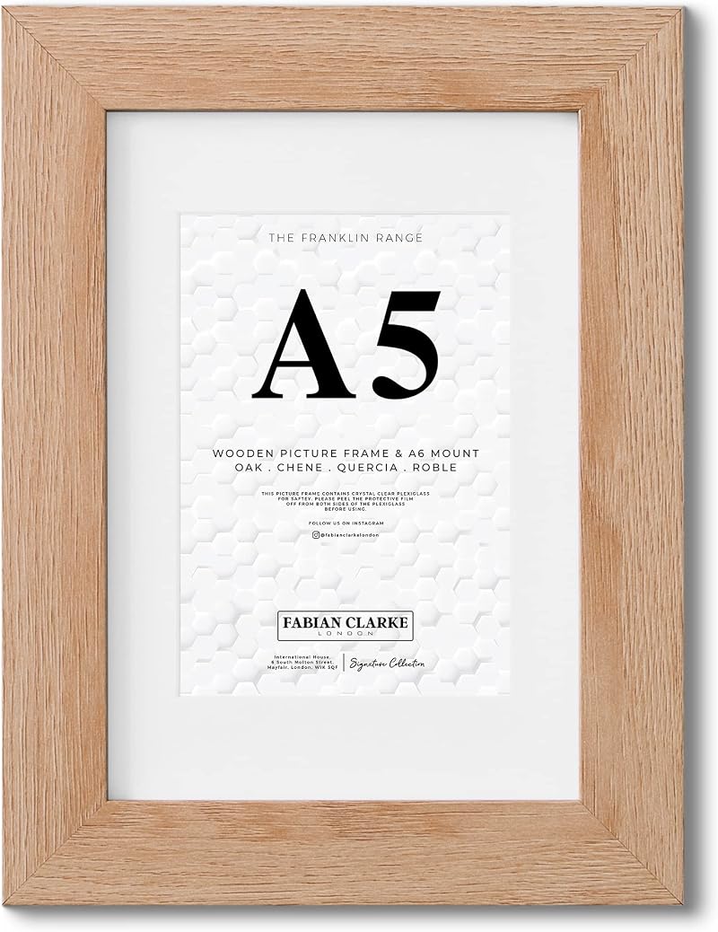 Fabian Clarke London A5 Modern Oak Photo Frame with White A6 Mount