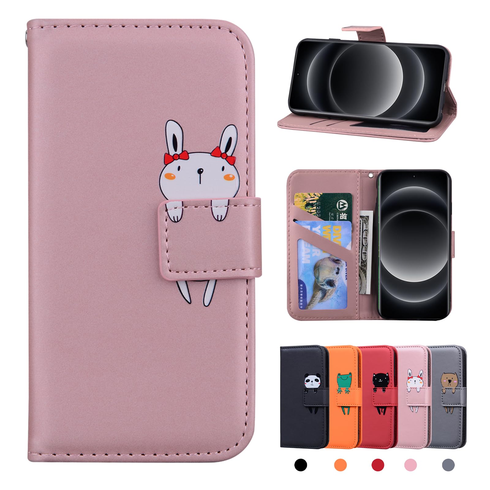 Rostsant Xiaomi 14 Ultra 5G Case Cover Skin Feel PU Leather Case Xiaomi 14 Ultra 5G Magnetic Closure Protective Wallet Flip Cover Stand Protective Case for Xiaomi 14 Ultra 5G Pink Rabbit — image 1