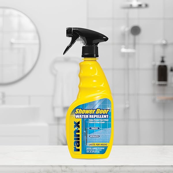 RAIN-X 630023 GLASS SHOWER CLEANER WATER REPELLENT – BATHROOM CLEANER AND WINDOW CLEANER, BATHROOM CLEANING SUPPLIES – PROTECTS GLASS SHOWER AND DOORS FROM SOAP RESIDUE AND HARD WATER, 16 FL. OZ.