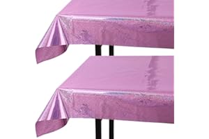PixiPy Premium Plastic Disposable Tablecloth (2 PK, Purple, 40" x 108") Elegant Table Cover for Parties, Heavy Duty Thick Laser Cut Napery Indoor & Outdoor Picnic, Birthday Party, Baby Shower