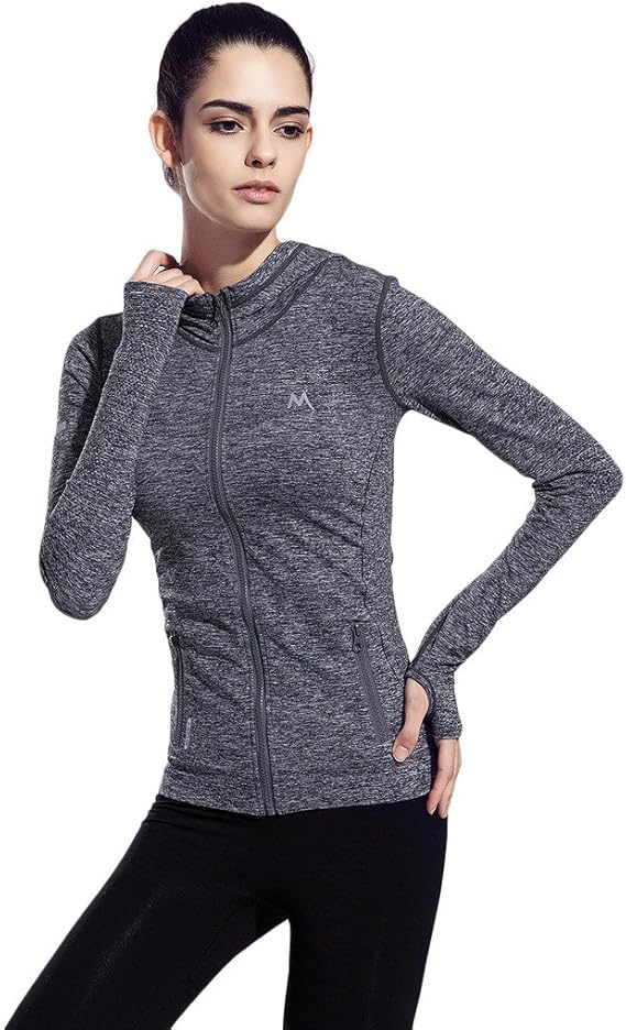 SEEU Long Sleeve Running Top Women Full Zip Running Jacket Women Yoga Top with Zipper Pockets 