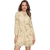 Allegra K Women's Fall Dresses 2025 Tie V Neck Semi Sheer Long Sleeve Layered Tiered Chiffon Mini Floral Dress