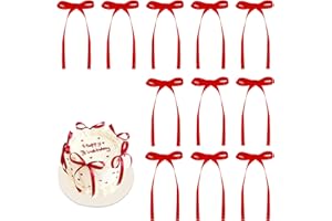 NATNARR 30 Pack Bow Cake Toppers Red Ribbons Bows for Cake Coquette Themed Red Bow Birthday Decorations for High Footed Cup Balloon Wall Birthday Wedding Christmas Party Supplies